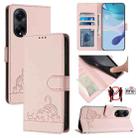 For OPPO A98 5G / F23 5G India Cat Rat Embossed Pattern RFID Leather Phone Case with Lanyard(Pink) - 1