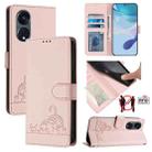 For OPPO A1 Pro 5G / Reno8 T 5G Global Cat Rat Embossed Pattern RFID Leather Phone Case with Lanyard(Pink) - 1