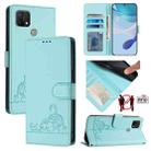 For OPPO A15 / A15S / A35 2021 Cat Rat Embossed Pattern RFID Leather Phone Case with Lanyard(Mint Green) - 1