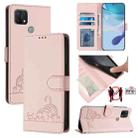 For OPPO A15 / A15S / A35 2021 Cat Rat Embossed Pattern RFID Leather Phone Case with Lanyard(Pink) - 1