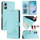For OPPO A17 4G Global / A17K Cat Rat Embossed Pattern RFID Leather Phone Case with Lanyard(Mint Green) - 1