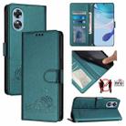 For OPPO A17 4G Global / A17K Cat Rat Embossed Pattern RFID Leather Phone Case with Lanyard(Peacock Green) - 1
