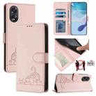 For OPPO A38 4G / A18 4G Global Cat Rat Embossed Pattern RFID Leather Phone Case with Lanyard(Pink) - 1