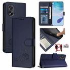 For OPPO A38 4G / A18 4G Global Cat Rat Embossed Pattern RFID Leather Phone Case with Lanyard(Blue) - 1