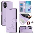 For OPPO A38 4G / A18 4G Global Cat Rat Embossed Pattern RFID Leather Phone Case with Lanyard(Purple) - 1