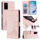 For OPPO A54 4G / A54S / A55 5G Cat Rat Embossed Pattern RFID Leather Phone Case with Lanyard(Pink) - 1