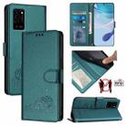 For OPPO A54 4G / A54S / A55 5G Cat Rat Embossed Pattern RFID Leather Phone Case with Lanyard(Peacock Green) - 1