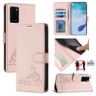 For OPPO A16 / A16S / A55S 5G Cat Rat Embossed Pattern RFID Leather Phone Case with Lanyard(Pink) - 1