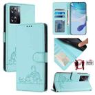 For OPPO A57S 4G Global Cat Rat Embossed Pattern RFID Leather Phone Case with Lanyard(Mint Green) - 1