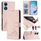 For OPPO A78 5G Global / A1X 5G Cat Rat Embossed Pattern RFID Leather Phone Case with Lanyard(Pink) - 1