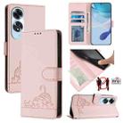 For OPPO A60 4G Global Cat Rat Embossed Pattern RFID Leather Phone Case with Lanyard(Pink) - 1