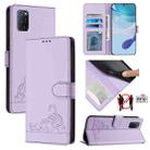 For OPPO A72 / A52 / A92 4G Cat Rat Embossed Pattern RFID Leather Phone Case with Lanyard(Purple) - 1