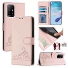 For OPPO A95 4G Global / Reno6 Lite Cat Rat Embossed Pattern RFID Leather Phone Case with Lanyard(Pink) - 1