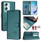 For OPPO A79 5G Global Cat Rat Embossed Pattern RFID Leather Phone Case with Lanyard(Peacock Green) - 1