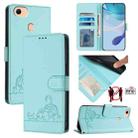 For OPPO F17 / A73 2020 4G Global Cat Rat Embossed Pattern RFID Leather Phone Case with Lanyard(Mint Green) - 1