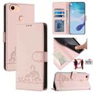 For OPPO F17 / A73 2020 4G Global Cat Rat Embossed Pattern RFID Leather Phone Case with Lanyard(Pink) - 1