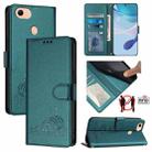 For OPPO F17 / A73 2020 4G Global Cat Rat Embossed Pattern RFID Leather Phone Case with Lanyard(Peacock Green) - 1