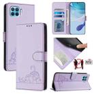 For OPPO F17 Pro / A93 2020 4G Global Cat Rat Embossed Pattern RFID Leather Phone Case with Lanyard(Purple) - 1
