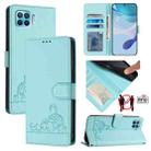For OPPO Reon4 Lite / Reon4 F Cat Rat Embossed Pattern RFID Leather Phone Case with Lanyard(Mint Green) - 1