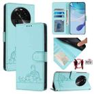 For OPPO Find X6 Cat Rat Embossed Pattern RFID Leather Phone Case with Lanyard(Mint Green) - 1