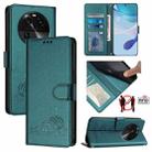 For OPPO Find X6 Cat Rat Embossed Pattern RFID Leather Phone Case with Lanyard(Peacock Green) - 1