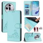 For OPPO Find X7 Cat Rat Embossed Pattern RFID Leather Phone Case with Lanyard(Mint Green) - 1