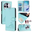 For OPPO Find X7 Ultra Cat Rat Embossed Pattern RFID Leather Phone Case with Lanyard(Mint Green) - 1