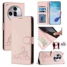 For OPPO Find X7 Ultra Cat Rat Embossed Pattern RFID Leather Phone Case with Lanyard(Pink) - 1