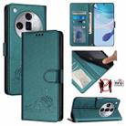 For OPPO Find X7 Ultra Cat Rat Embossed Pattern RFID Leather Phone Case with Lanyard(Peacock Green) - 1