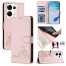 For OPPO Reno8 Pro 5G Global Cat Rat Embossed Pattern RFID Leather Phone Case with Lanyard(Pink) - 1