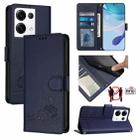 For OPPO Reno8 Pro 5G Global Cat Rat Embossed Pattern RFID Leather Phone Case with Lanyard(Blue) - 1