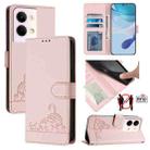 For OPPO Reno9 5G / Reno9 Pro 5G Cat Rat Embossed Pattern RFID Leather Phone Case with Lanyard(Pink) - 1