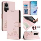 For OPPO Reno10 Pro Global Cat Rat Embossed Pattern RFID Leather Phone Case with Lanyard(Pink) - 1