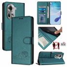 For OPPO Reno11 5G Global Cat Rat Embossed Pattern RFID Leather Phone Case with Lanyard(Peacock Green) - 1