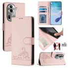 For OPPO Reno11 Pro 5G Global Cat Rat Embossed Pattern RFID Leather Phone Case with Lanyard(Pink) - 1