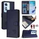 For OPPO Reno11 F 5G Global Cat Rat Embossed Pattern RFID Leather Phone Case with Lanyard(Blue) - 1