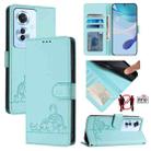 For OPPO F25 Pro 5G India Cat Rat Embossed Pattern RFID Leather Phone Case with Lanyard(Mint Green) - 1