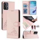 For OPPO Reno7 Z 5G Cat Rat Embossed Pattern RFID Leather Phone Case with Lanyard(Pink) - 1