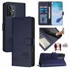 For OPPO Reno7 Lite Cat Rat Embossed Pattern RFID Leather Phone Case with Lanyard(Blue) - 1