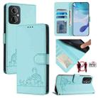 For OPPO Reno8 Lite 5G Cat Rat Embossed Pattern RFID Leather Phone Case with Lanyard(Mint Green) - 1