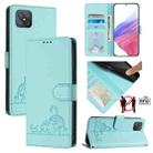 For OPPO A92S 5G Cat Rat Embossed Pattern RFID Leather Phone Case with Lanyard(Mint Green) - 1