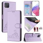 For OPPO A92S 5G Cat Rat Embossed Pattern RFID Leather Phone Case with Lanyard(Purple) - 1