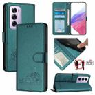 For OPPO Reno12 Pro Global Cat Rat Embossed Pattern RFID Leather Phone Case with Lanyard(Peacock Green) - 1