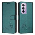 For OPPO Reno12 Pro Global Cat Rat Embossed Pattern RFID Leather Phone Case with Lanyard(Peacock Green) - 2