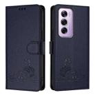 For OPPO Reno12 Pro Global Cat Rat Embossed Pattern RFID Leather Phone Case with Lanyard(Blue) - 2