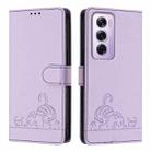 For OPPO Reno12 Pro Global Cat Rat Embossed Pattern RFID Leather Phone Case with Lanyard(Purple) - 2