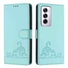 For OPPO Reno12 Global Cat Rat Embossed Pattern RFID Leather Phone Case with Lanyard(Mint Green) - 2