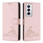 For OPPO Reno12 Global Cat Rat Embossed Pattern RFID Leather Phone Case with Lanyard(Pink) - 2