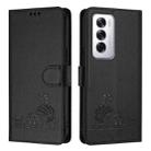 For OPPO Reno12 Global Cat Rat Embossed Pattern RFID Leather Phone Case with Lanyard(Black) - 2