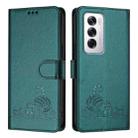 For OPPO Reno12 Global Cat Rat Embossed Pattern RFID Leather Phone Case with Lanyard(Peacock Green) - 2